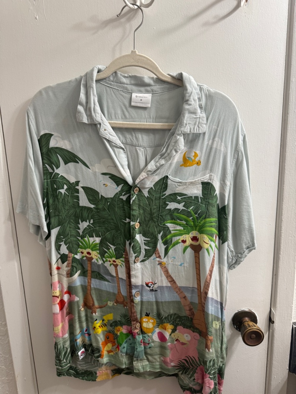Tropical Pokemon Short-Sleeve Button Down Shirt - Light Green